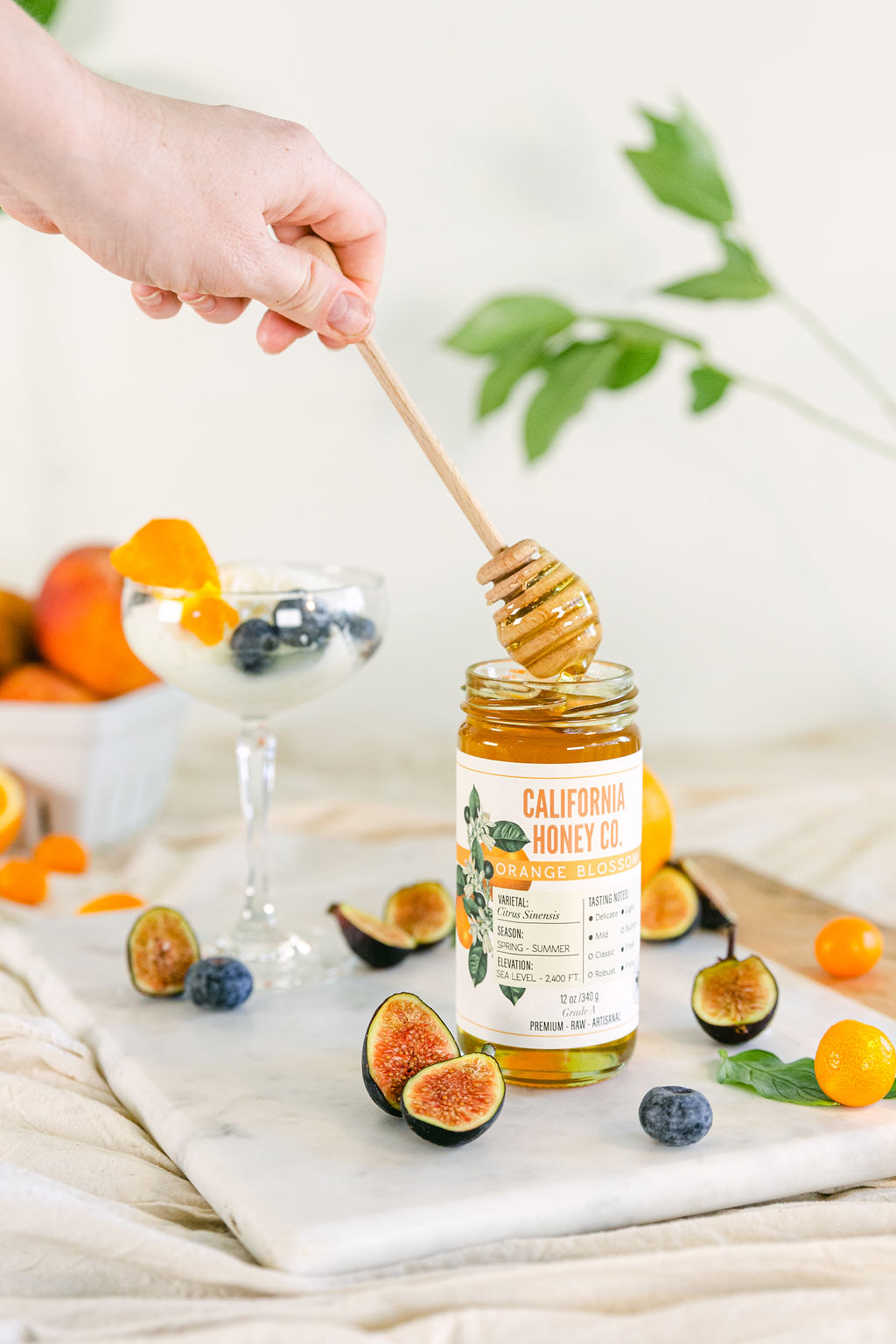 Honey drizzle luxe natural farmers market food photography branding photographer marble backdrop figs