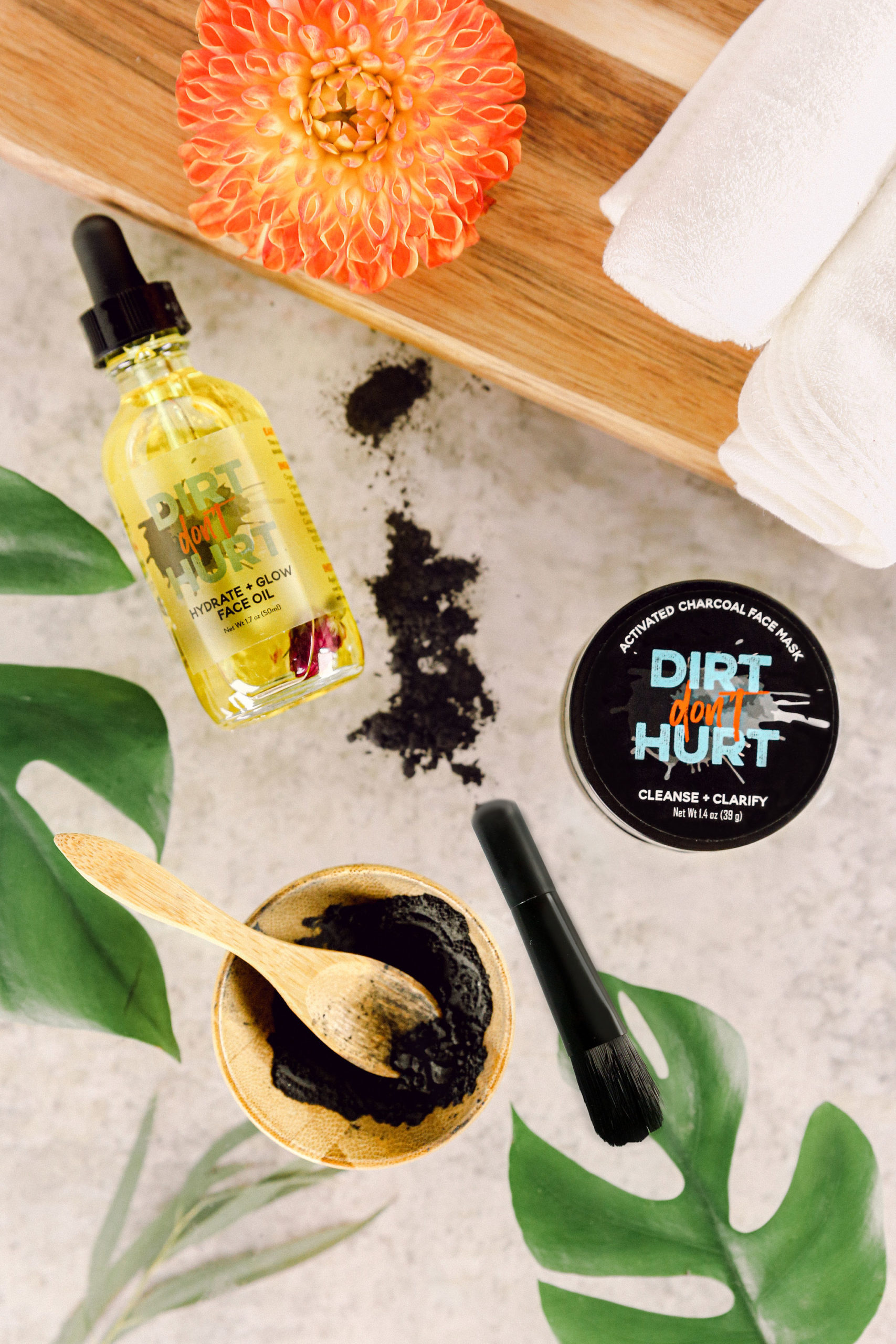 Styled product photography flat lay Amazon lifestyle tropical funky vegan natural black owned skincare