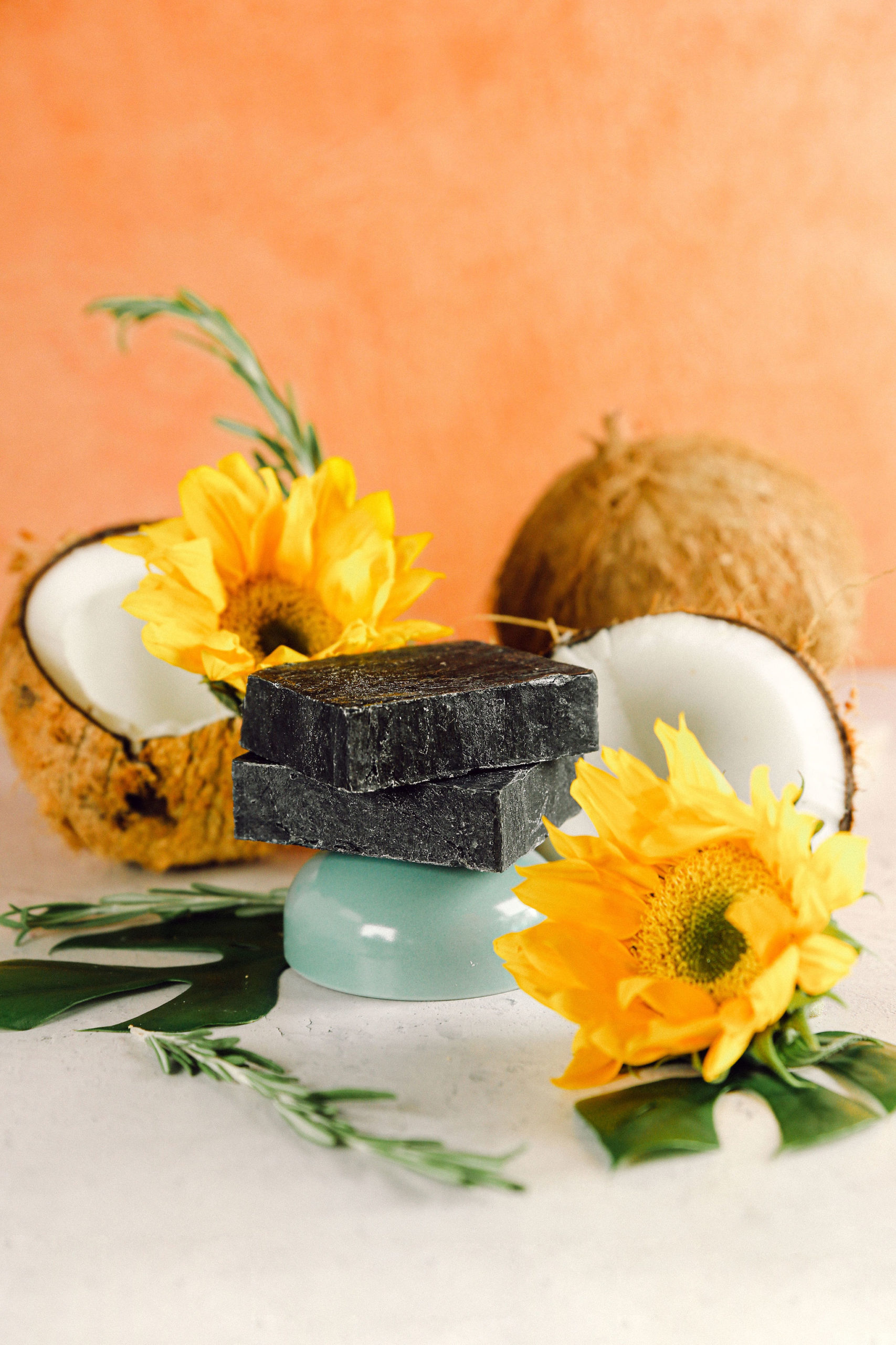 Skincare photography branding product photographer charcoal soap etsy small business coconut flat lay prop stylist branding photographer sunflower
