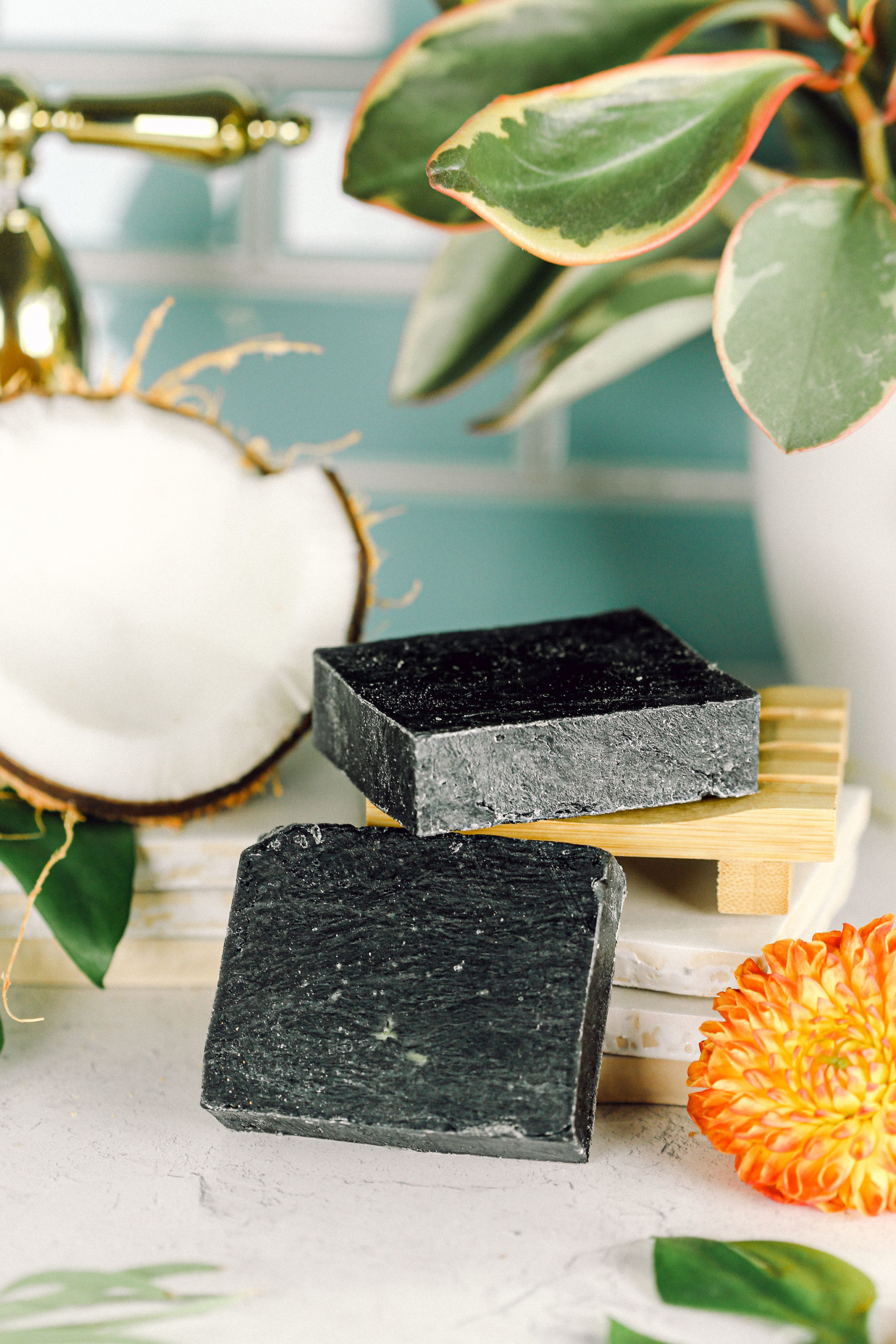 Skincare product photography natural San Diego vegan coconut charcoal body bathroom photo