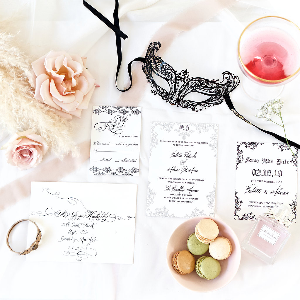 Feminine vintage French flat lay invitation suite with macarons Anthropologie Free People Etsy designer. Branding product photographer Chelsea Loren styling flat lays.