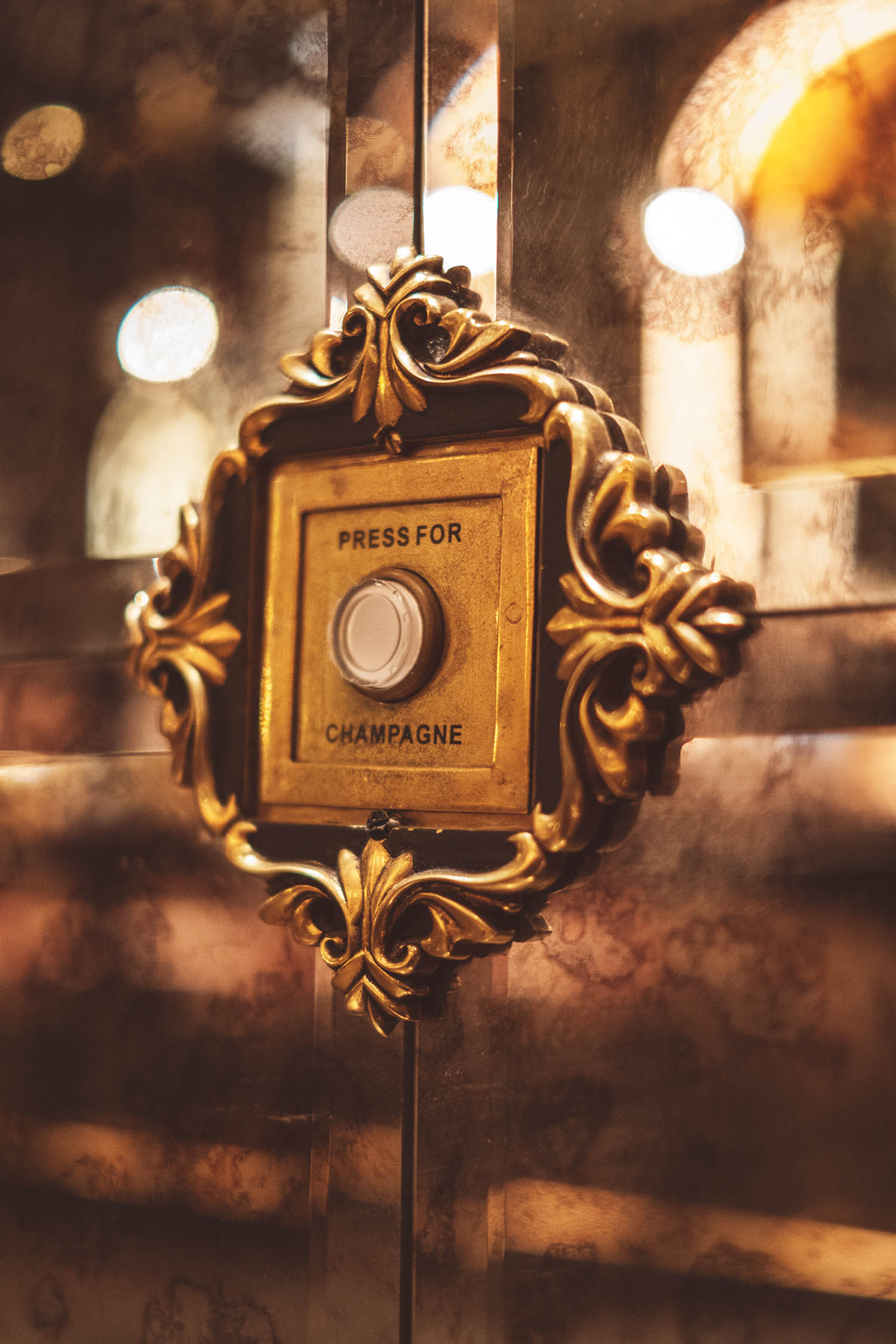 Press for Champagne Button at Rosina Cocktail Bar at The Venetian in Las Vegas