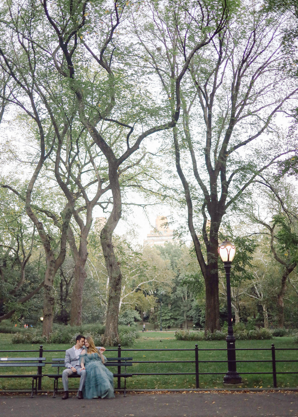 Central Park engagement photoshoot Gossip Girl Serena van der Woodsen Chelsea Loren branding photographer teal tulle blue dress