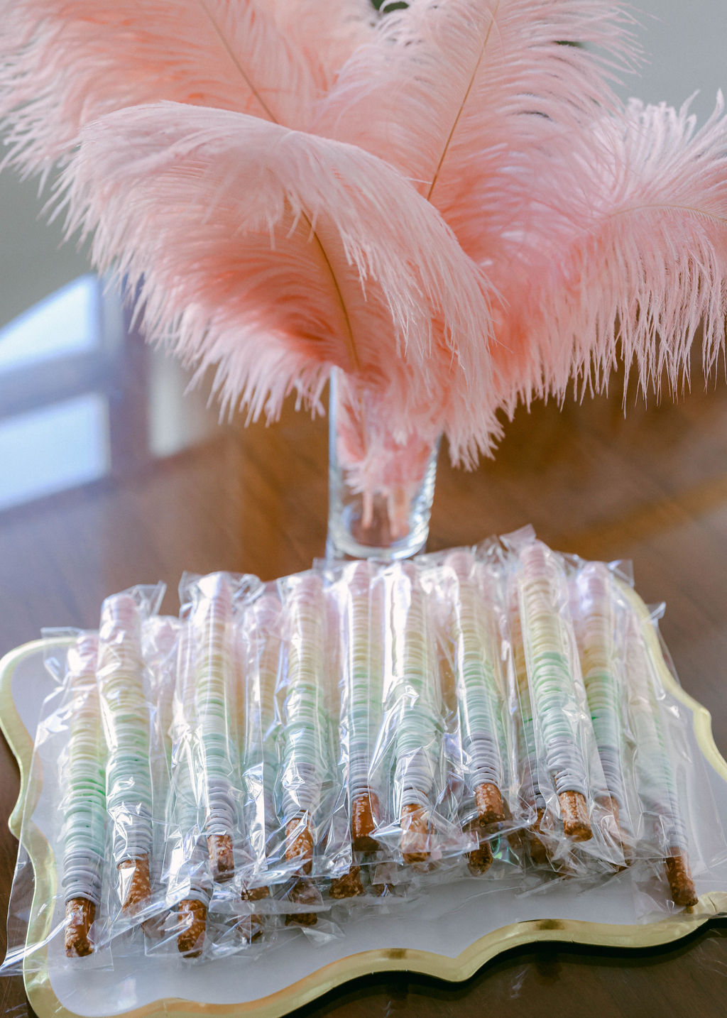 unicorn pastel feather white chocolate covered pretzel for bachelorette party in new york city gossip girl nyc