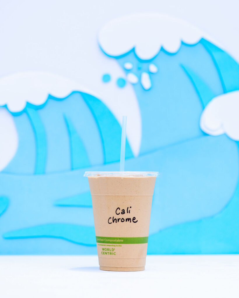 Colorful custom paper wave backdrop product photography for smoothie juice brand in San Diego