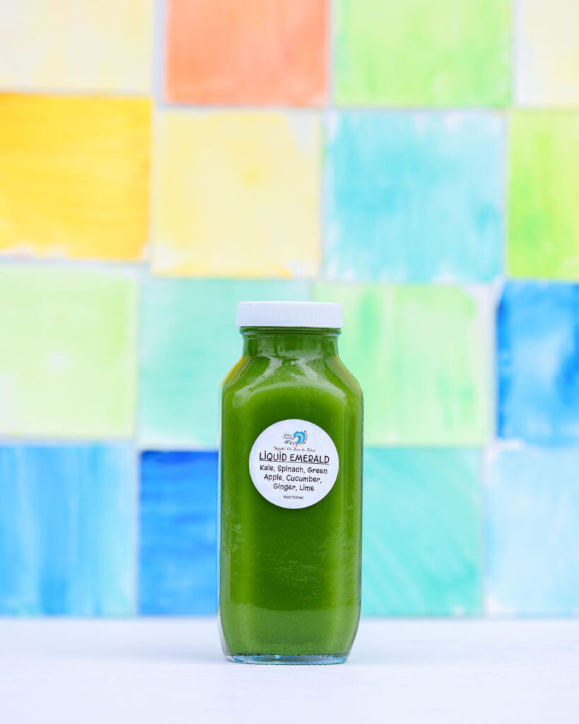 Colorful watercolor zellige tile backdrop product photography for smoothie juice brand in San Diego