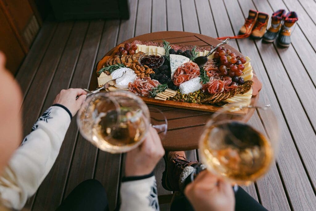 charcuterie board and champagne at airbnb 