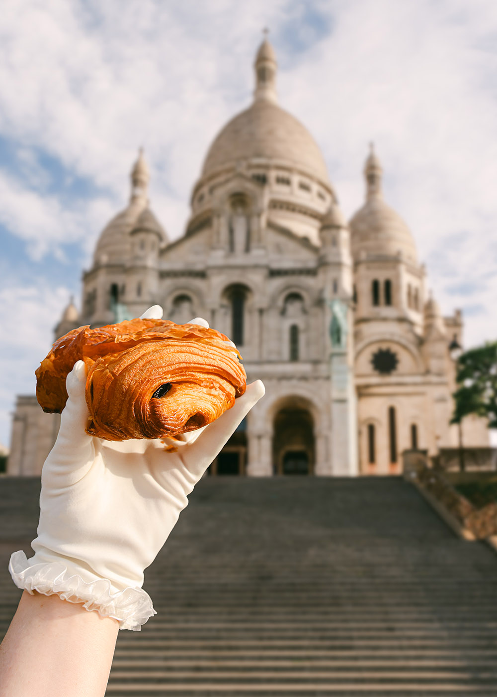 French Pastries Croissant in front of Sacre Coeur