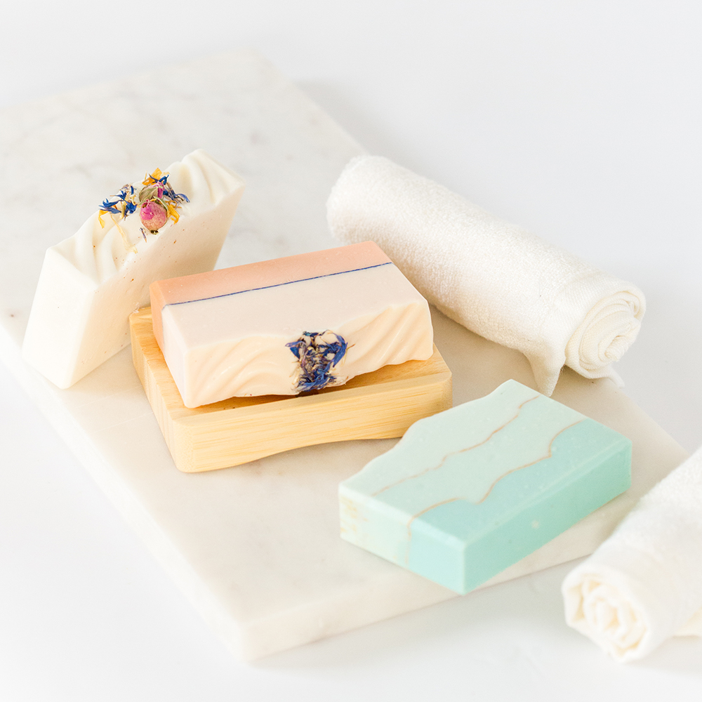 clean soaps on marble colorful stylish elevated product photography