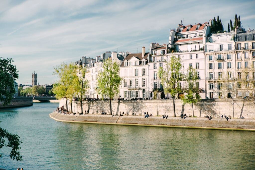 beautiful day in paris next to the seine