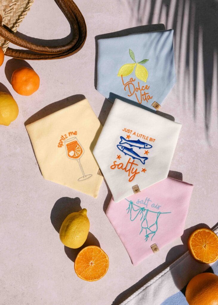 Summer italian spritz flat lay south of france soft good dog bandana flat lay photographer