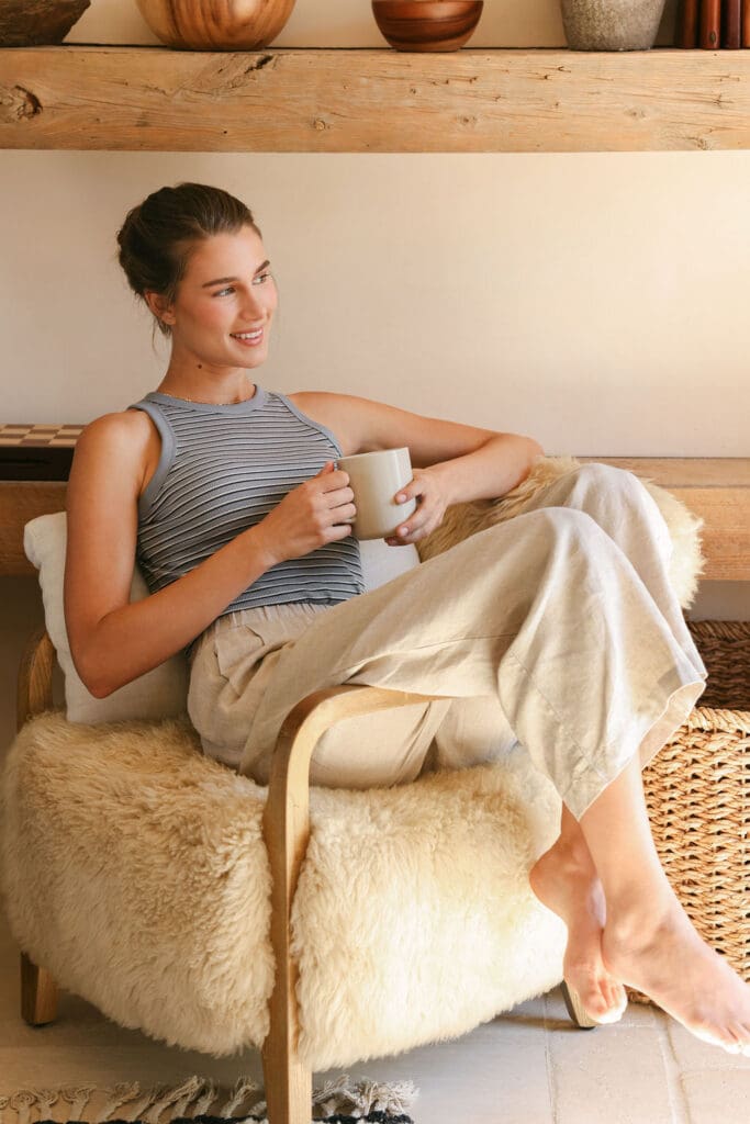 MUJI SS26 Hemp and Linen women's collection – model in natural hemp linen look, Southern California lifestyle brand photography by Chelsea Loren